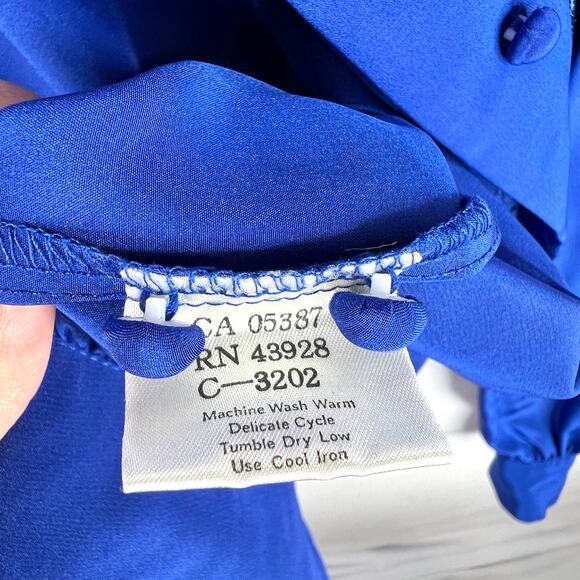 Vintage Anne Klein Royal Blue Embroidered Blouse 6 - Picture 6 of 7